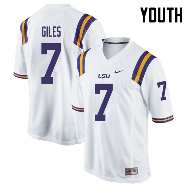 Youth #7 Jonathan Giles LSU Tigers College Football Jerseys Sale-White - Click Image to Close